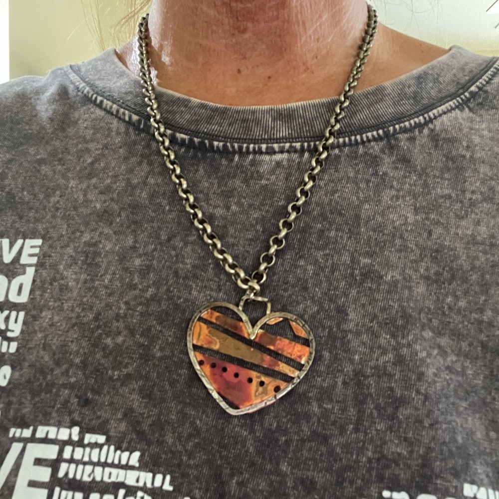 Handmade metal and copper Heart Pendant Necklace with Chain